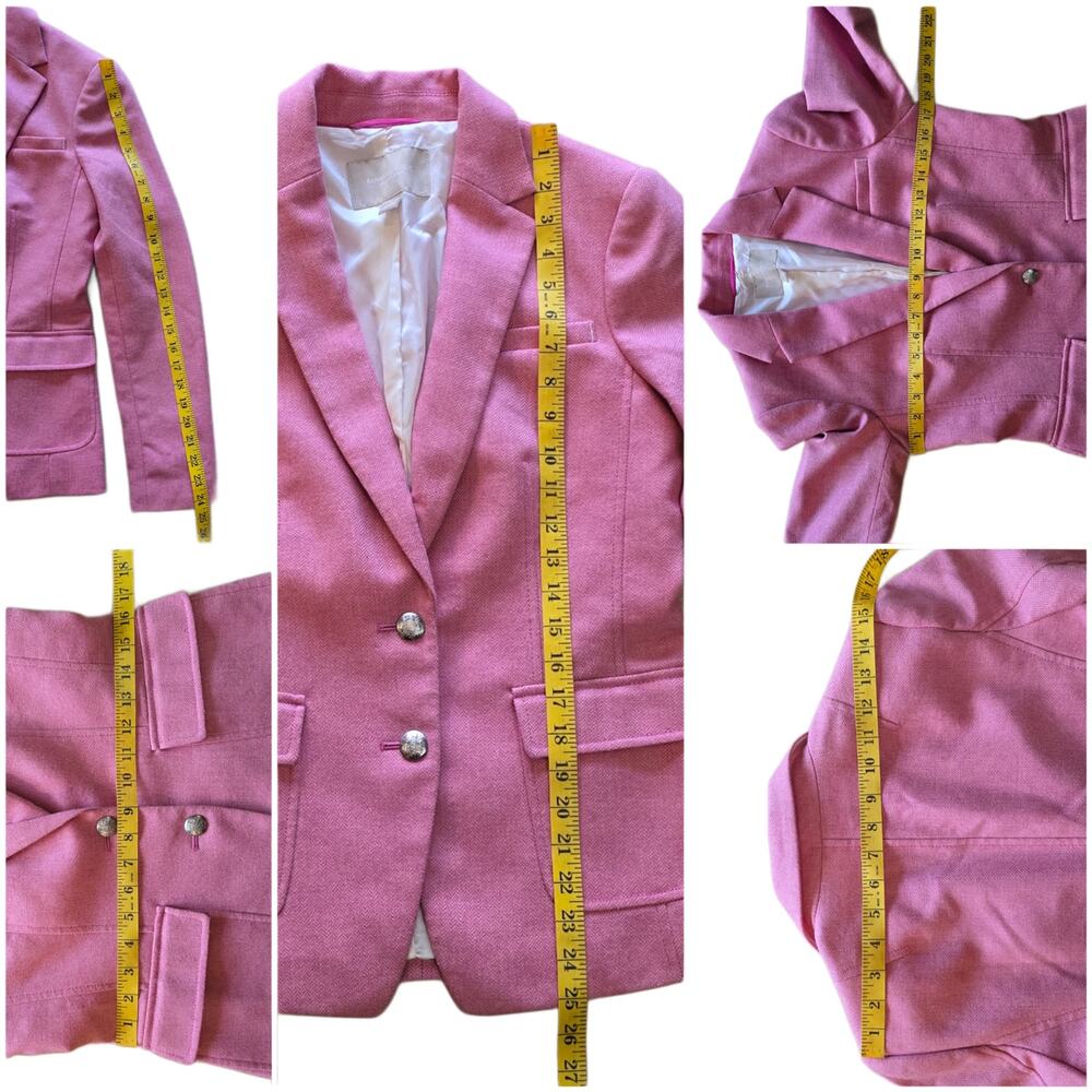 Pink Blazer Size 4 Banana Republic Jacket Wool Herringbone Elbow Patches - Picture 8 of 11